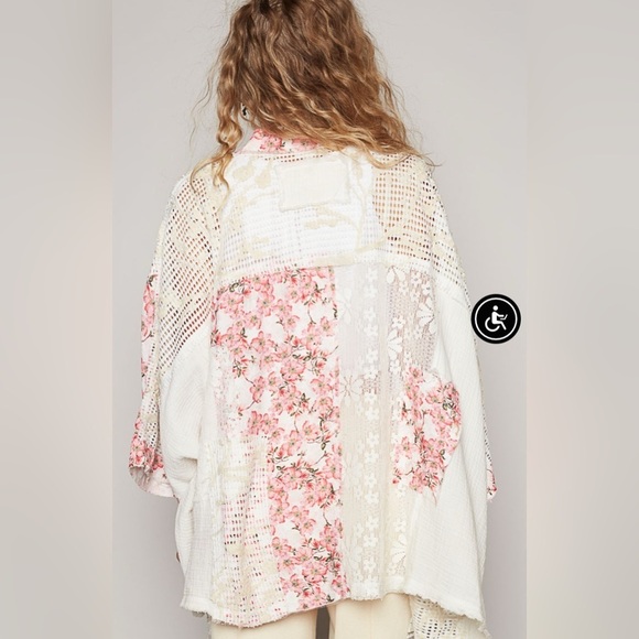 POL Medium Pink Floral Lace Kimono Cardigan - Picture 3 of 3
